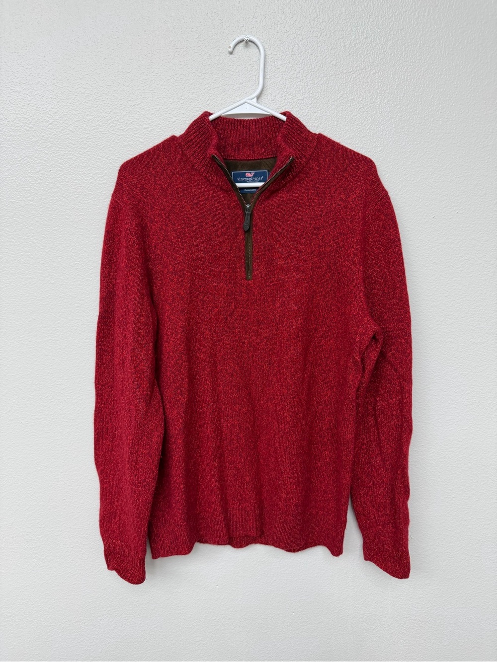 Vineyard Vines Sweater Men Medium Cashmere Red 1/4 Zip Pullover